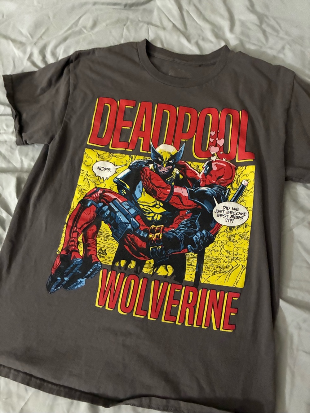 Marvel Deadpool Wolverine Graphic Tee - Gray with Red & Yellow Print